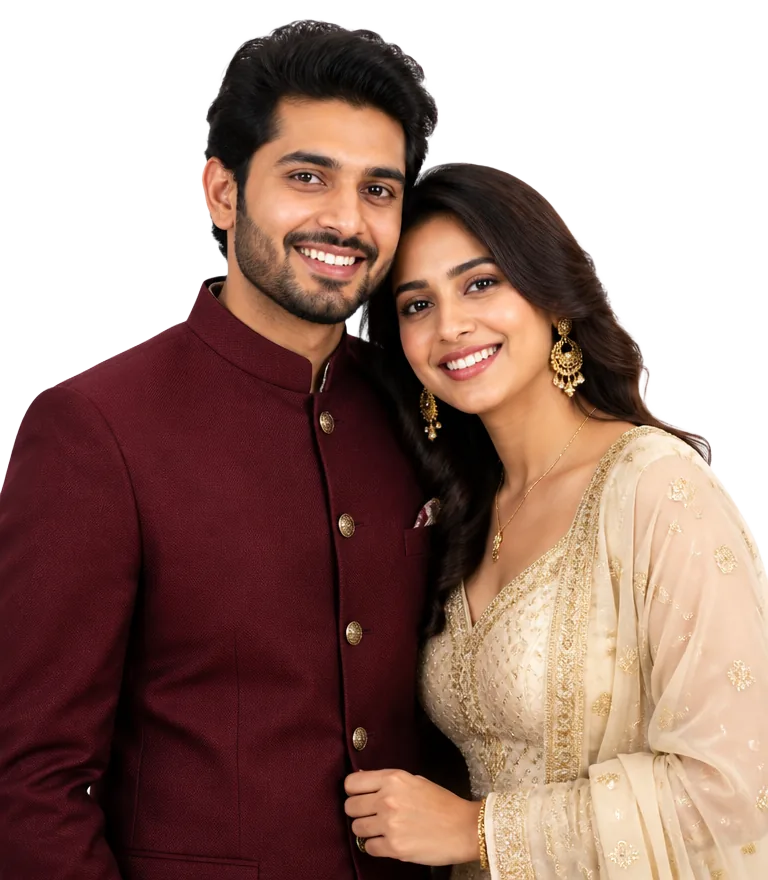 A smiling couple who met on the platform